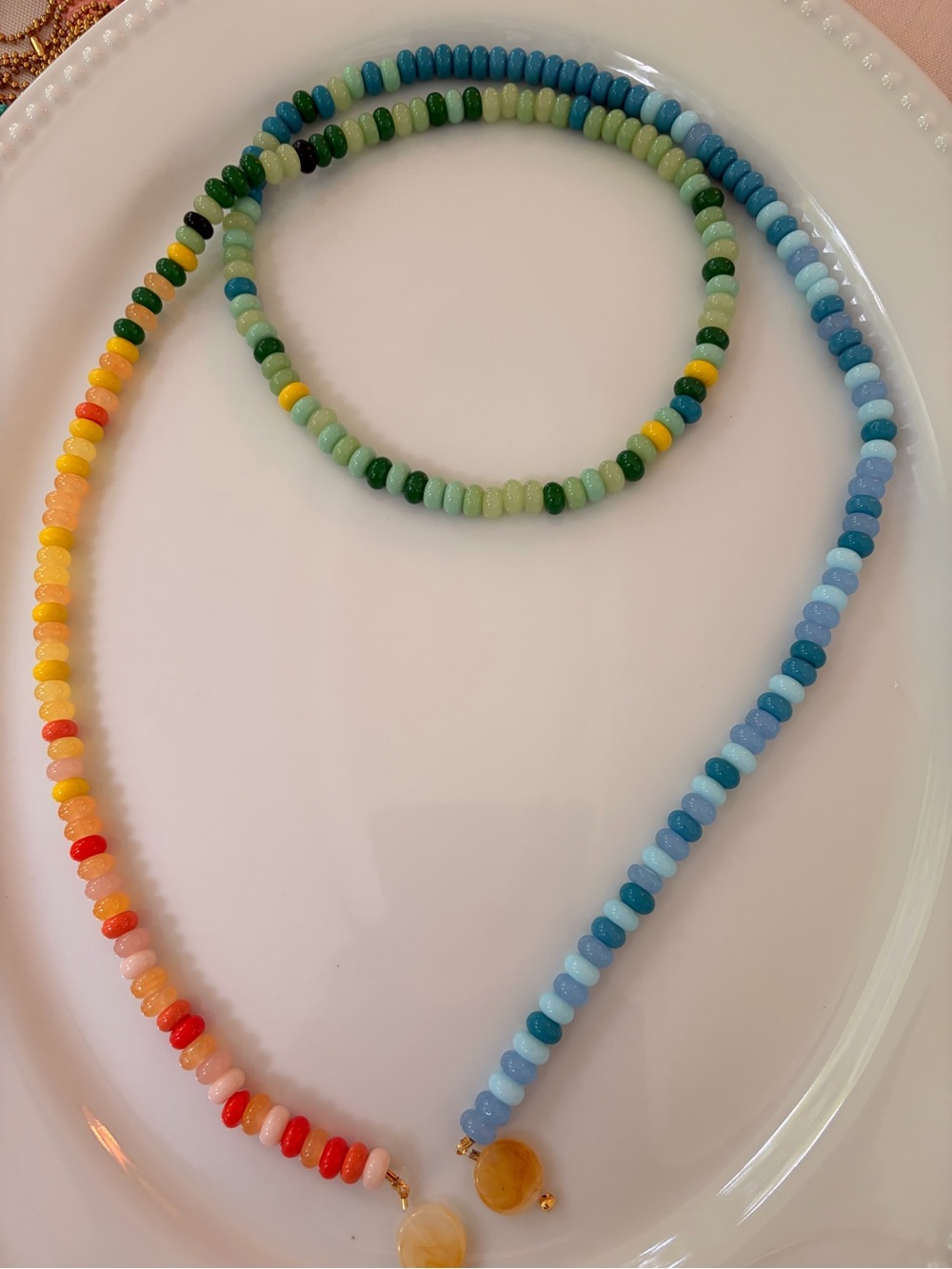 LileeLoo Multicolor Beaded Necklace with Pastel Blues, Greens and Coral Accents